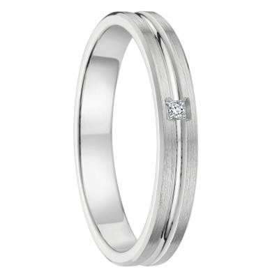 950/1000 Palladium Brushed Ribbon Set HSI Diamond 0.008 ct Wedding Ring, Width 3.00 mm - Fair'Belle