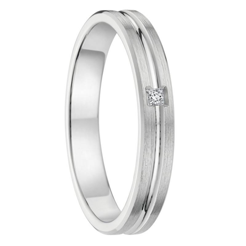 950/1000 Palladium Brushed Ribbon Set HSI Diamond 0.008 ct Wedding Ring, Width 3.00 mm - Fair'Belle