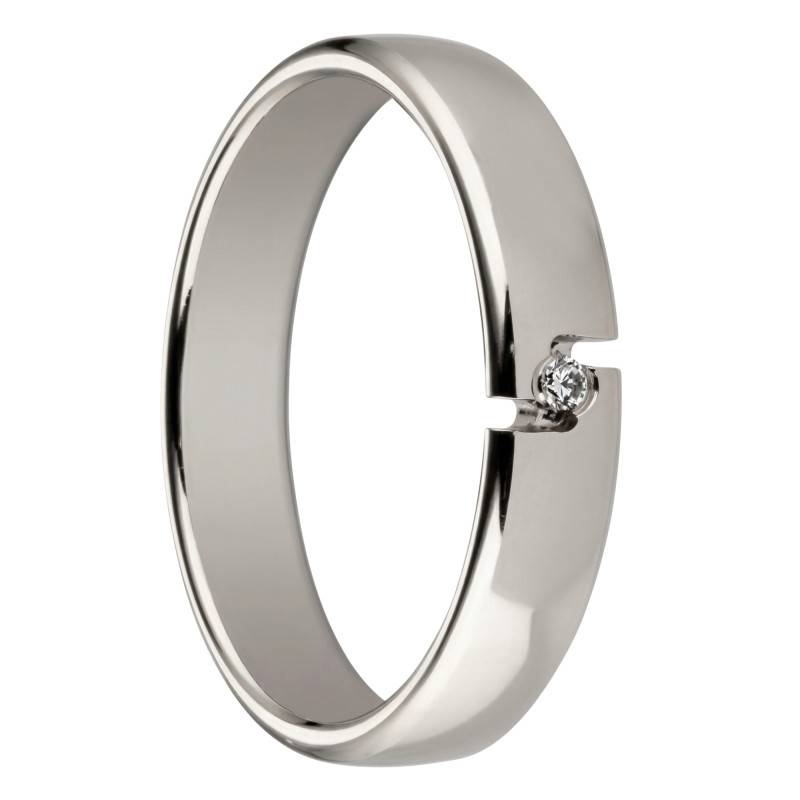 Alliance Demi-Jonc Serti Diamant HSI 0,017ct en Palladium 950, Largeur 4,00 mm - Fair'Belle