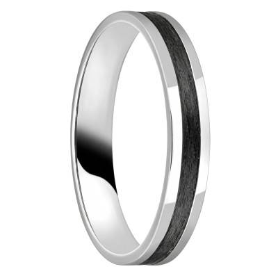 Alliance Ruban Fantaisie en Carbone et Or Blanc 750 Palladié, Largeur 4,00 mm - Fair'Belle