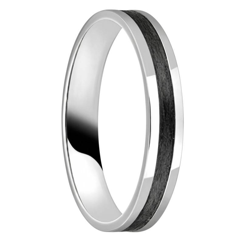 Alliance Ruban Fantaisie en Carbone et Or Blanc 750 Palladié, Largeur 4,00 mm - Fair'Belle