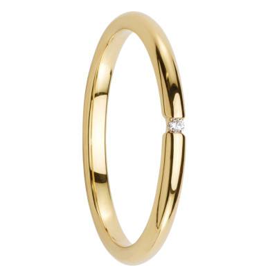 375/1000 Yellow Gold Half-Round Round Diamond 0,013 ct Wedding Ring, Width 2,00 mm - Fair'Belle