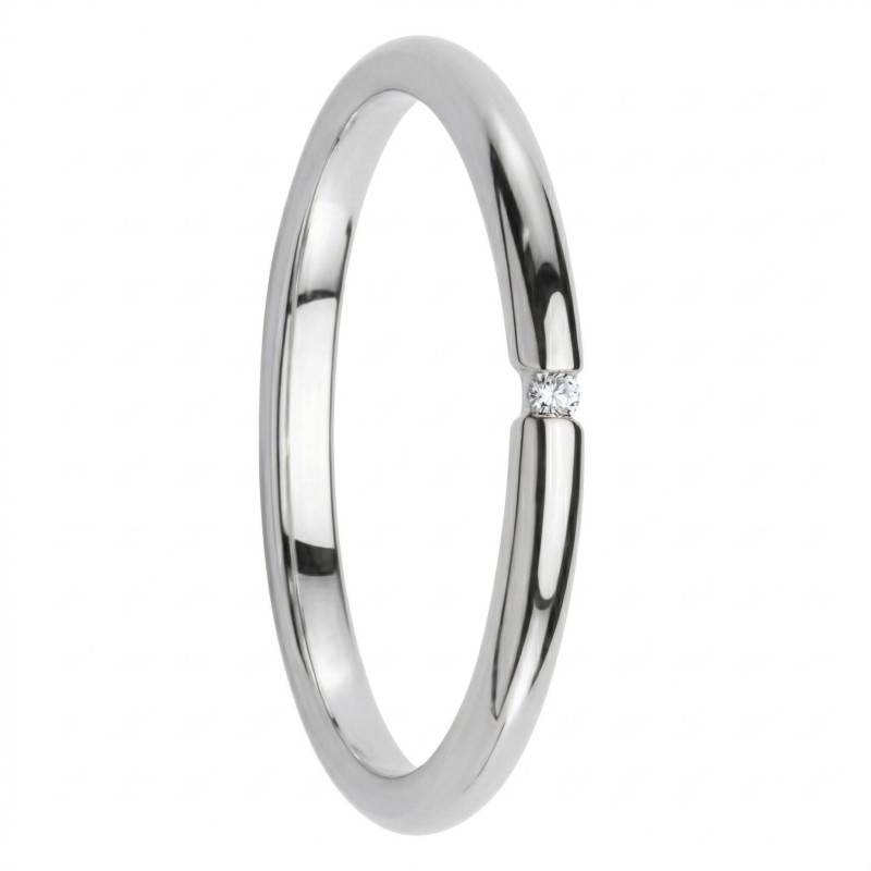 375/1000 White Gold Round Diamond 0.013 ct Half-Shank Wedding Ring, Width 2.00 mm - Fair'Belle