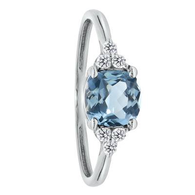 Bague Solitaire Épaulé Topaze & Diamants de Synthèse 0,10 ct en Or Blanc 750, Taille 54 - Ocarat