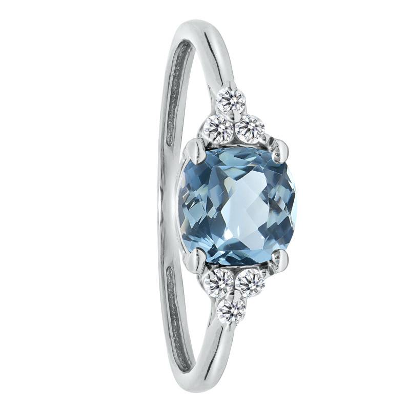 Bague Solitaire Épaulé Topaze & Diamants de Synthèse 0,10 ct en Or Blanc 750, Taille 54 - Ocarat