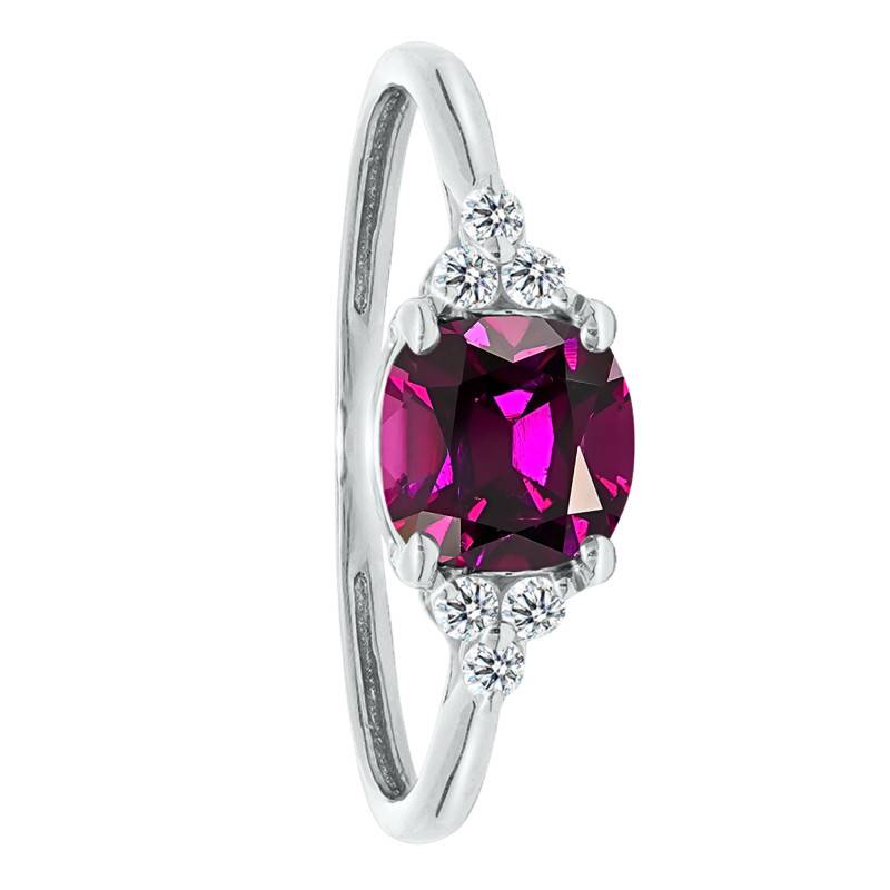 Bague Solitaire Épaulé Rhodolite & Diamants de Synthèse 0,10 ct en Or Blanc 750, Taille 54 - Ocarat