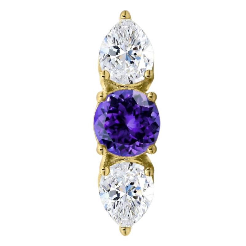 Solitaire Épaulé Tanzanite & Diamants de Synthèse 0,60 ct en Or Jaune 750, Taille 54 - Ocarat