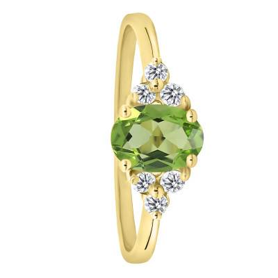 Bague Solitaire Épaulé Péridot & Diamants de Synthèse 0,18 ct en Or Jaune 750, Taille 54 - Ocarat