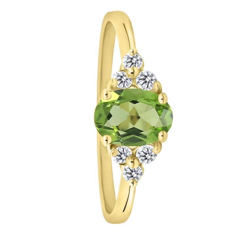 Bague Solitaire Épaulé Péridot & Diamants de Synthèse 0,18 ct en Or Jaune 750, Taille 54 - Ocarat