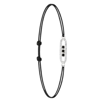 Bracelet Cordon Noir Diamants de Synthèse & Diamants Noirs 0,16 ct en Or Blanc 750 - Ocarat