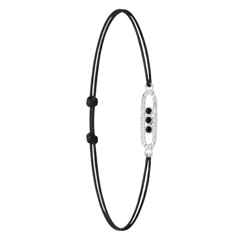 Bracelet Cordon Noir Diamants de Synthèse & Diamants Noirs 0,16 ct en Or Blanc 750 - Ocarat