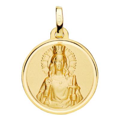 Médaille Sainte Barbe Biseauté et Mate en Or Jaune 750, Diamètre 18,00 mm - Ocarat