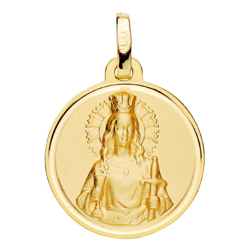 Médaille Sainte Barbe Biseauté et Mate en Or Jaune 750, Diamètre 18,00 mm - Ocarat