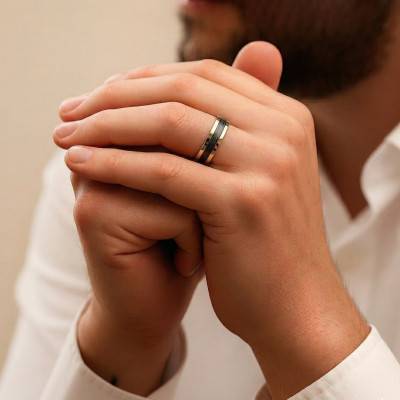 Carbon and 750/1000 Yellow Gold Fantasy Ribbon Wedding Ring, Width 4.00 mm - Fair'Belle