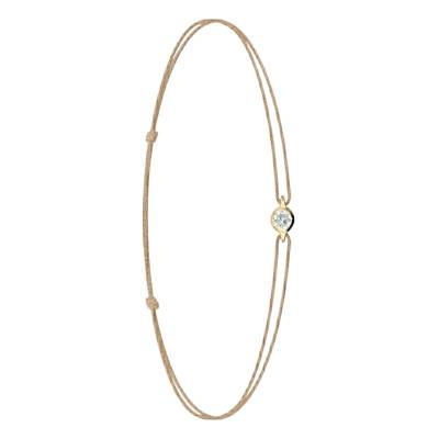 750/1000 Yellow Gold Beige Cord Bracelet with 0.11 ct Lab-Grown Diamond, Adjustable Length - Ocarat