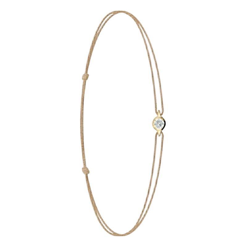 750/1000 Yellow Gold Beige Cord Bracelet with 0.11 ct Lab-Grown Diamond, Adjustable Length - Ocarat