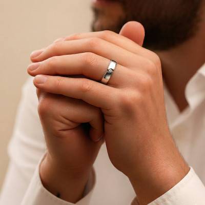 Alliance Demi-Jonc Serti Diamant HSI 0,017ct en Palladium 950, Largeur 4,00 mm - Fair'Belle