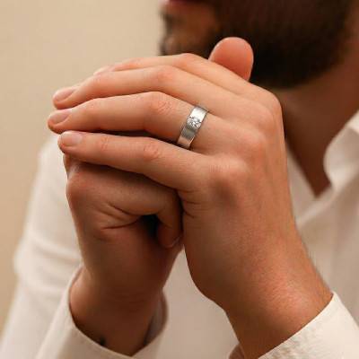 950/1000 Palladium and HSI Diamond 0.05 ct Brushed Ribbon Wedding Ring, Width 4.50 mm - Fair'Belle
