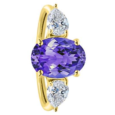 Solitaire Épaulé Tanzanite 2,5 ct & Diamants de Synthèse 0,50 ct en Or Jaune 750, Taille 53 - Ocarat