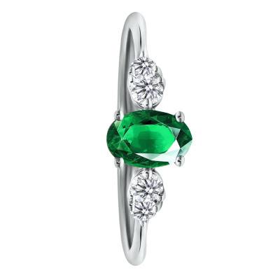 Bague Solitaire Épaulé Émeraude & Diamants de Synthèse 0,20 ct en Or Blanc 750, Taille 55 - Ocarat