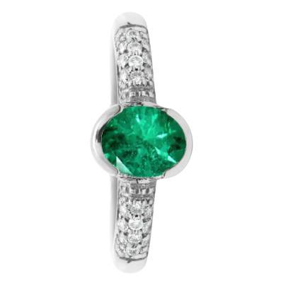 750/1000 White Gold Lab-Grown Emerald & Diamond 0.18 ct Accompanied Solitaire Ring, Size 54 - Ocarat
