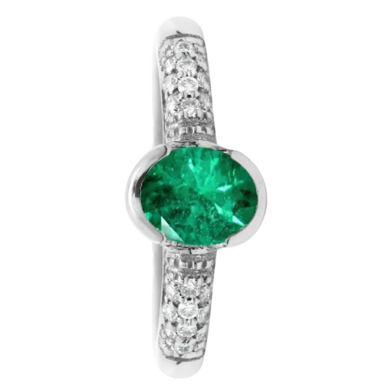 750/1000 White Gold Lab-Grown Emerald & Diamond 0.18 ct Accompanied Solitaire Ring, Size 54 - Ocarat