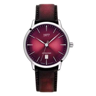 EDMOND Wine Red Silver Leather Watch 1977P01155 - 1977