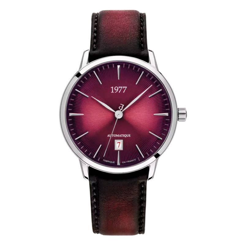 EDMOND Wine Red Silver Leather Watch 1977P01155 - 1977