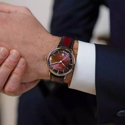 EDMOND Wine Red Silver Leather Watch 1977P01155 - 1977
