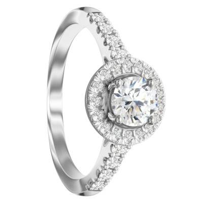 Solitaire Accompagné Diamants de Synthèse 0,95 ct en Or Blanc 750, Taille 54 - Ocarat