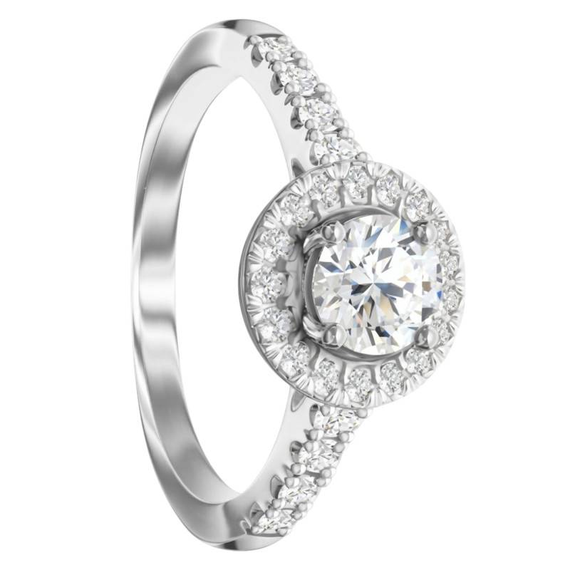 Solitaire Accompagné Diamants de Synthèse 0,95 ct en Or Blanc 750, Taille 54 - Ocarat