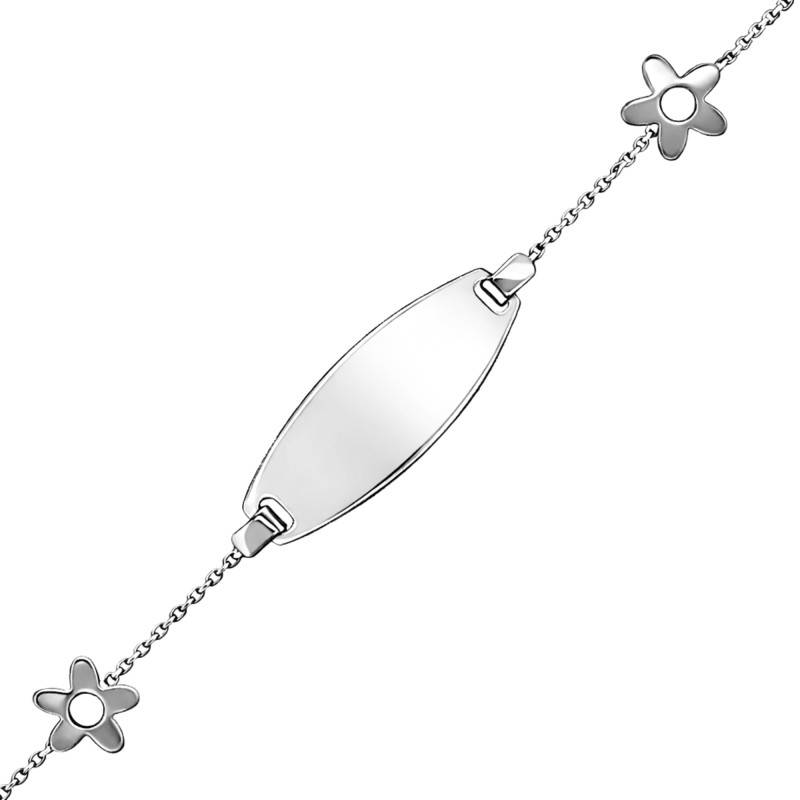 Gourmette Quatre Fleurs en Or Blanc 375, Longueur Ajustable 14 cm - Bambins