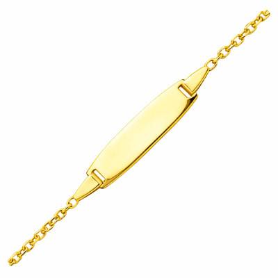 Yellow Gold 375/1000 or 750/1000 Cable Chain Baby ID Bracelet with Oval Plate, Adjustable Length 14 cm - Bambins