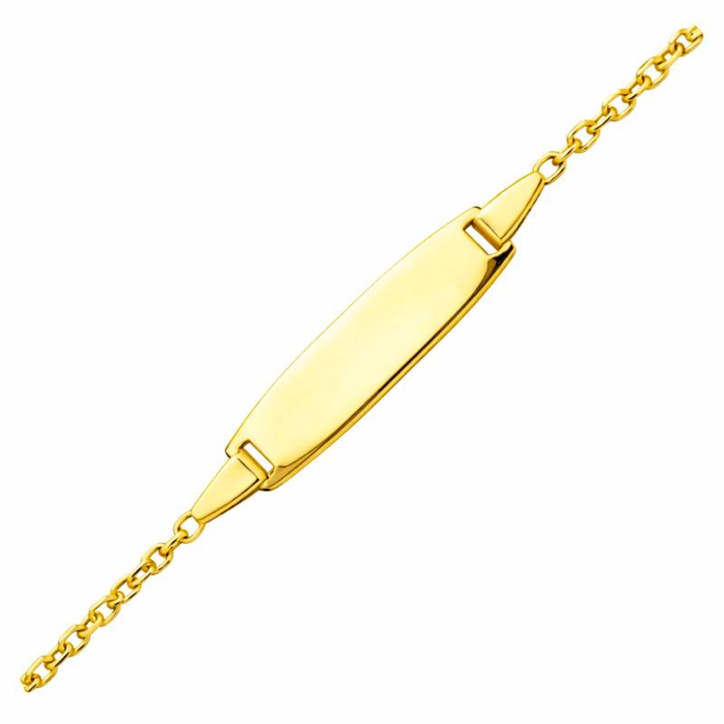 Yellow Gold 375/1000 or 750/1000 Cable Chain Baby ID Bracelet with Oval Plate, Adjustable Length 14 cm - Bambins