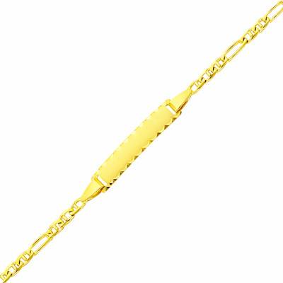 Gourmette Maille Marine Alternée en Or Jaune 750, Longueur Ajustable 14 cm - Bambins