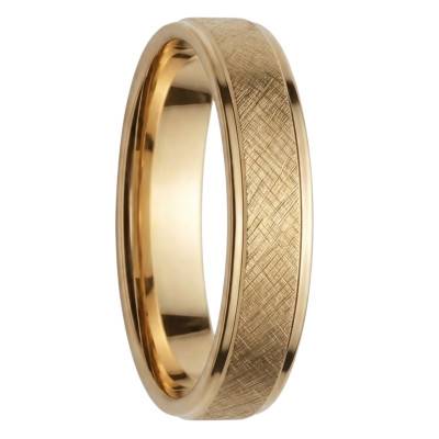 375/1000 Yellow Gold Frosted Finish Comfort Ribbon Wedding Ring, Width 5.00 mm - Fair'Belle