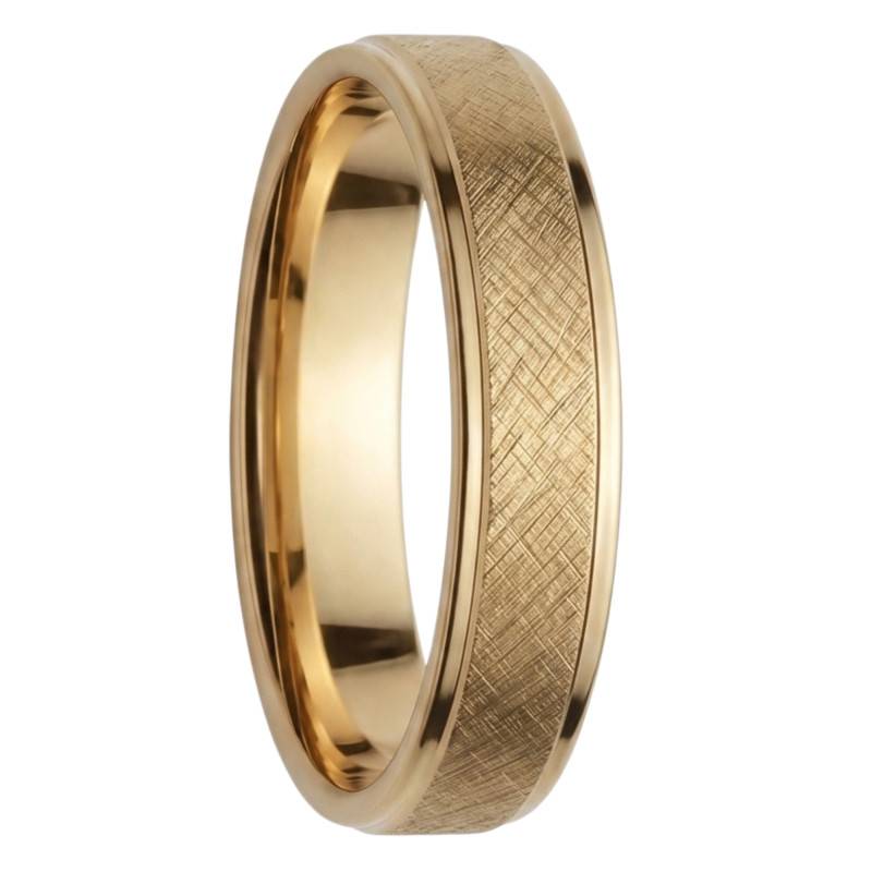 375/1000 Yellow Gold Frosted Finish Comfort Ribbon Wedding Ring, Width 5.00 mm - Fair'Belle