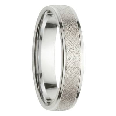 375/1000 White Gold Frosted Finish Comfort Ribbon Wedding Ring, Width 4.00 mm - Fair'Belle
