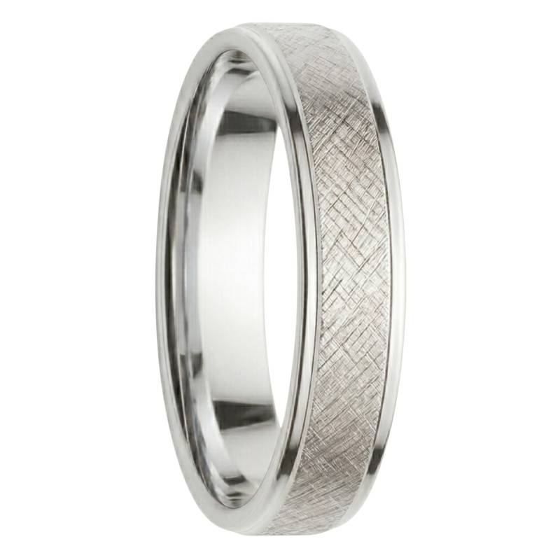 Alliance Ruban Confort Finition Givrée en Or Blanc 375, Largeur 4,00 mm - Fair'Belle