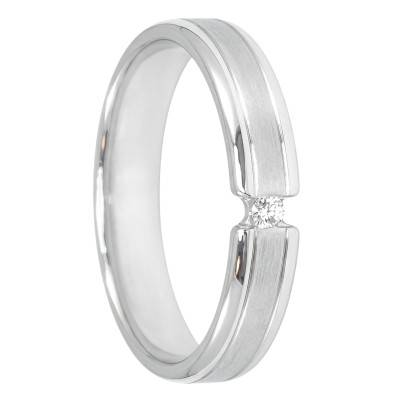 375/1000 White Gold Ribbon Round Diamond 0,026ct HSI Wedding Ring, Width 4,00 mm - Fair'Belle