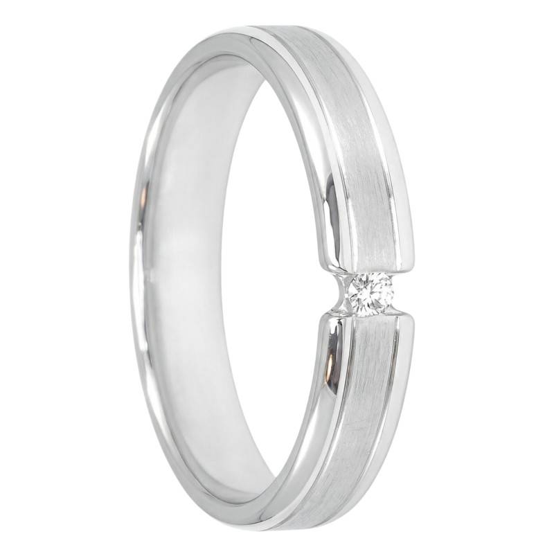 375/1000 White Gold Ribbon Round Diamond 0,026ct HSI Wedding Ring, Width 4,00 mm - Fair'Belle