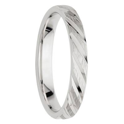 375/1000 White Gold Ribbon Comfort Chiseled Frosted Finish Wedding Ring, Width 3,00 mm - Fair'Belle