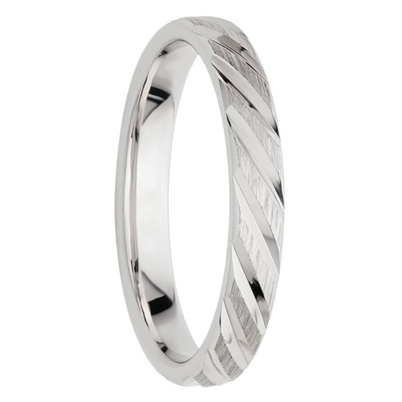 375/1000 White Gold Ribbon Comfort Chiseled Frosted Finish Wedding Ring, Width 3,00 mm - Fair'Belle