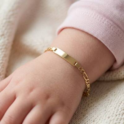 750 Yellow Gold Junior Baby ID Bracelet, Length 18 cm, Width 2.50 mm - Bambins