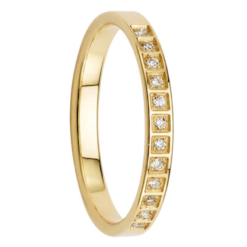 375/1000 Yellow Gold Pavé Diamond Wedding Ring 12 Diamonds, 2.50 mm Wide - Fair'Belle