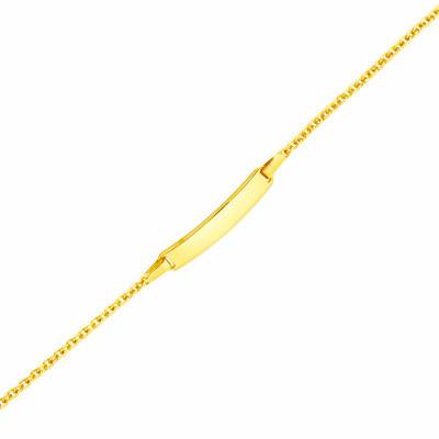 750/1000 Yellow Gold Rectangular Baby ID Bracelet Rolo Chain, Adjustable Length 13 cm - Bambins