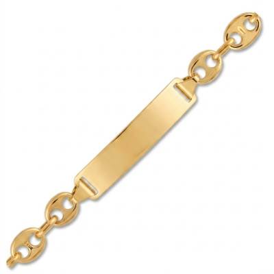 Yellow Gold 750 Coffee Bean Chain Baby ID Bracelet, Length 14 cm, Width 4 mm - Lucas Lucor