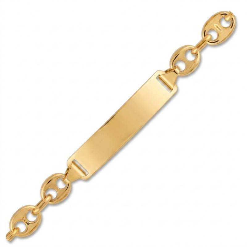 Yellow Gold 750 Coffee Bean Chain Baby ID Bracelet, Length 14 cm, Width 4 mm - Lucas Lucor