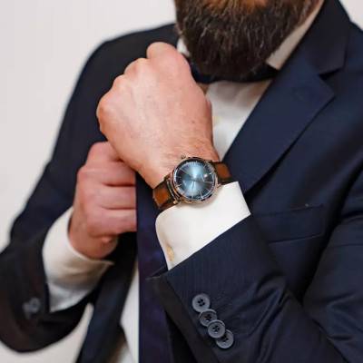Silver Midnight Blue Leather EDMOND Watch 1977P01164 - 1977