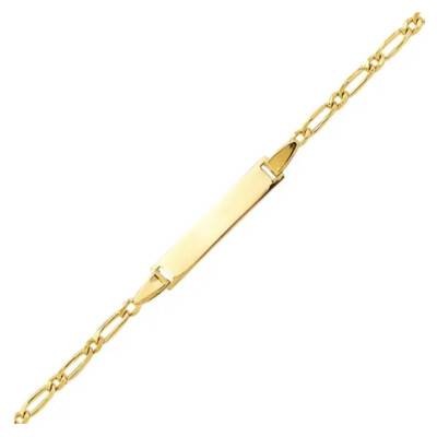 Yellow Gold Rectangular Baby ID Bracelet with Alternating Oval Link Chain, Adjustable Length 14 cm - Bambins